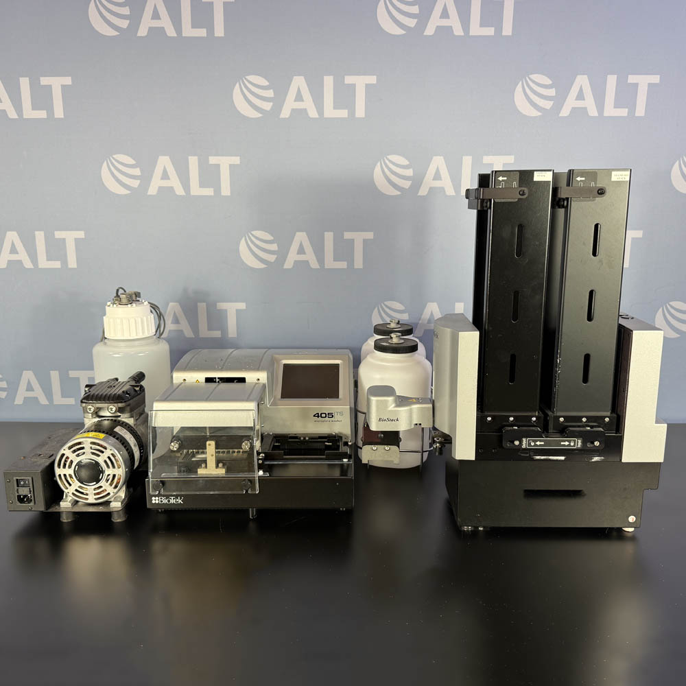BioTek 405 TS Microplate Washer, Cat. No. 405TSRVSQ, With BioStack2WR Plate Stacker