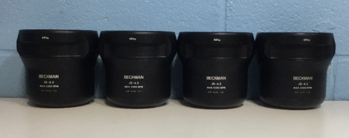 Beckman Coulter (Set of 4) JS-4.3 Rotor Bucket, 4 x 750 mL, 4,300 rpm, 4,220 x g
