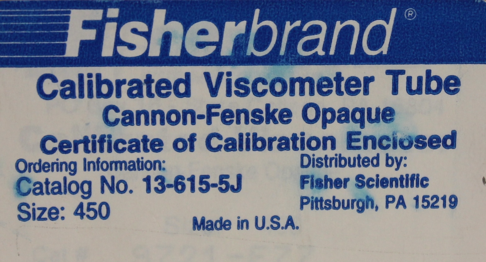 Fisherbrand Glass Opaque Calibrated Viscometer Tube; ASTM 450
