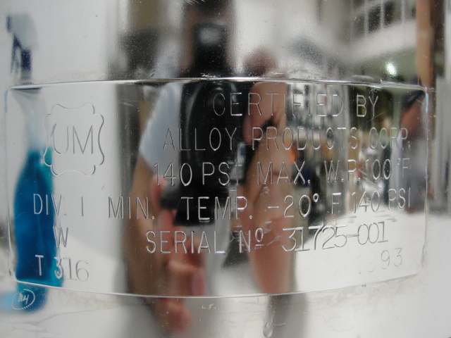 Alloy Products Corp. T-316 Stainless Steel Vessel