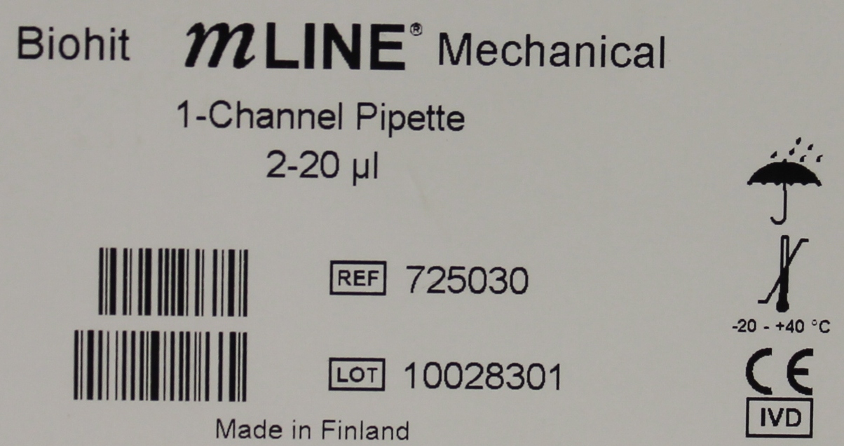 BioHit mLINE Mechanical 1-Channel Pipette 2-20 uL