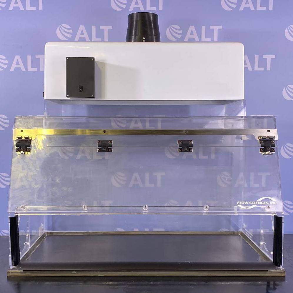 Used Lab Equipment - Flow Sciences 4' Top Mount Workplace Enclosure, Model FS10400AC With Model 4720 Fan Box 1